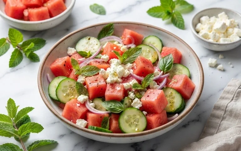Watermelon Salad with Cucumber and Feta
